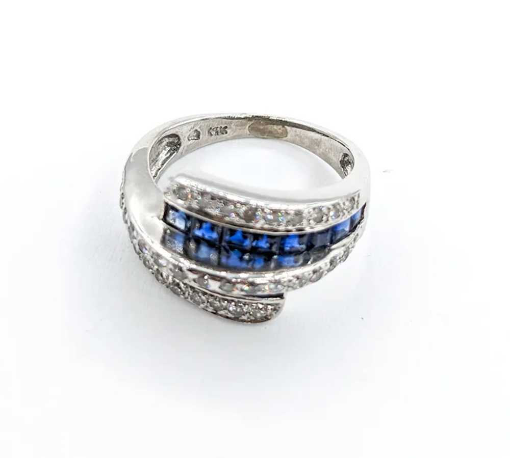Blue Sapphire & Diamond Bypass Ring In White Gold - image 7