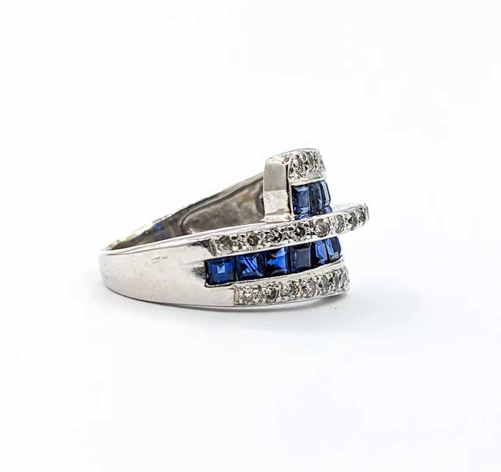 Blue Sapphire & Diamond Bypass Ring In White Gold - image 8