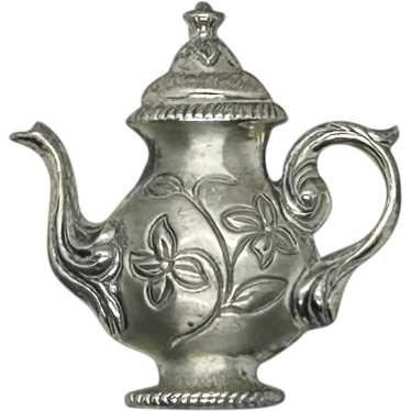 Vintage Silver Tone Teapot Brooch