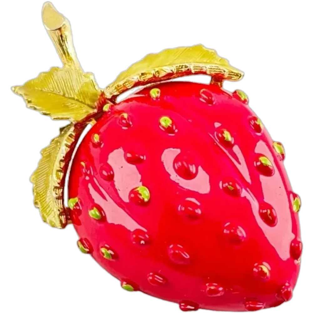 Strawberry Enamel Brooch Pin Vintage Mid Century … - image 1