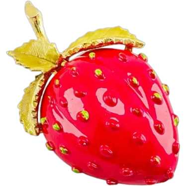 Strawberry Enamel Brooch Pin Vintage Mid Century … - image 1