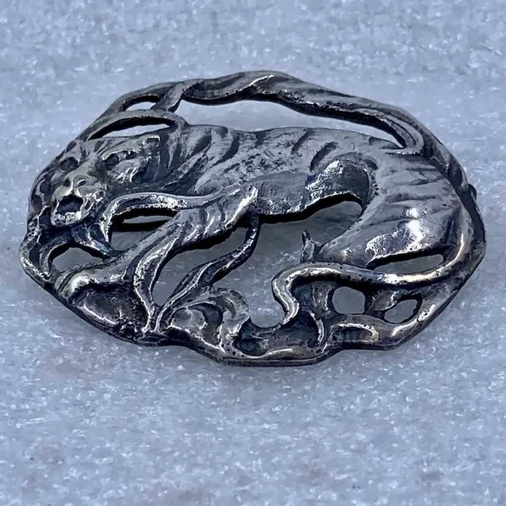 1940s Italy Hand Wrought Silver Female Lion Pin B… - image 2
