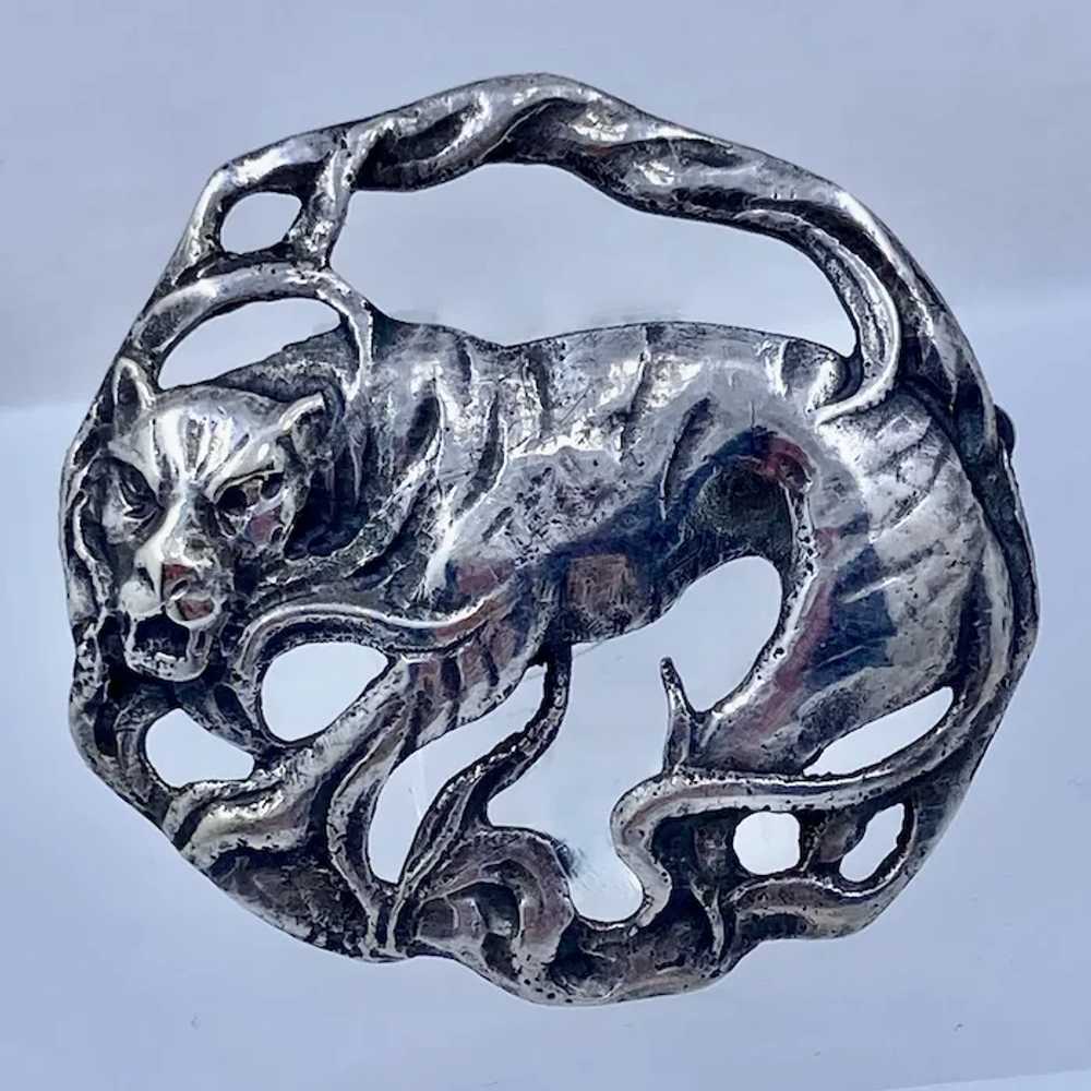 1940s Italy Hand Wrought Silver Female Lion Pin B… - image 4