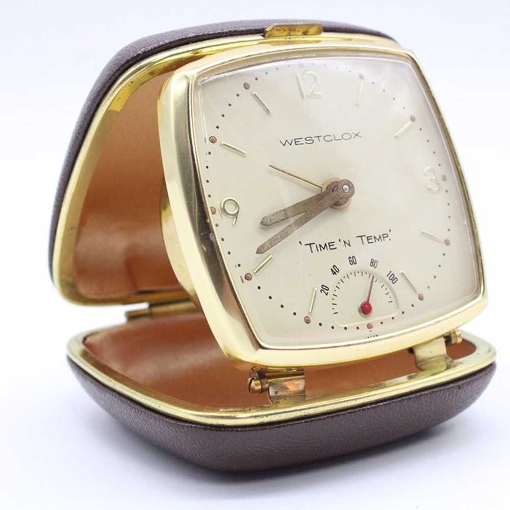 Vintage Westclox Travel Clock Gold Tone Mid-Centu… - image 2