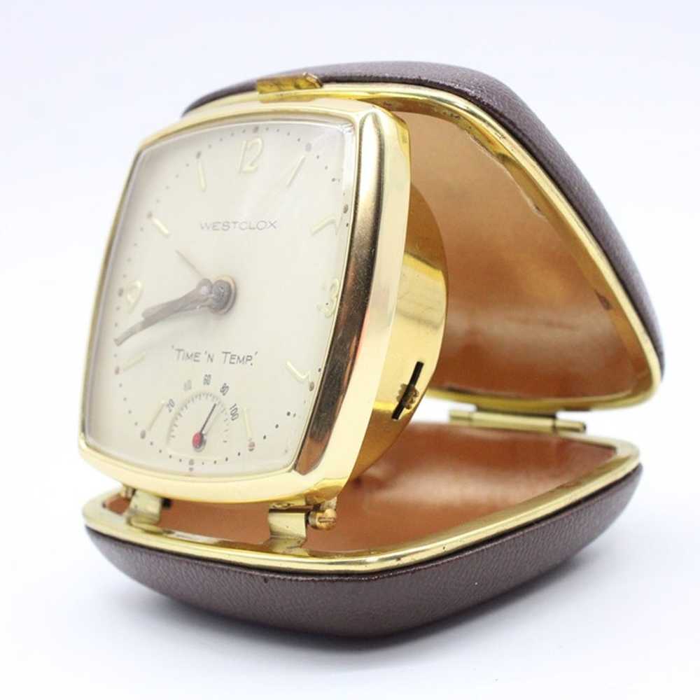 Vintage Westclox Travel Clock Gold Tone Mid-Centu… - image 3