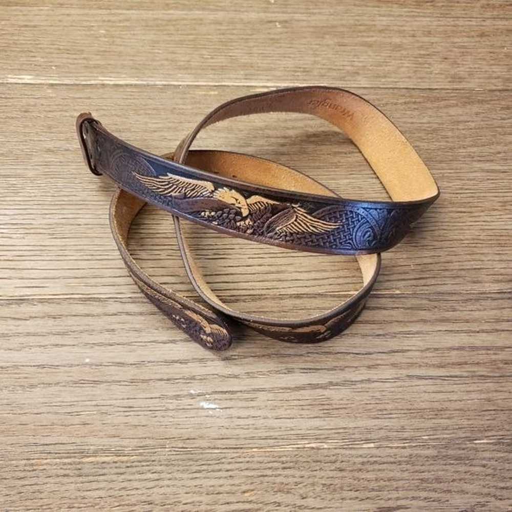 Vintage Wrangler Mens Embriodered Leather Belt Si… - image 11