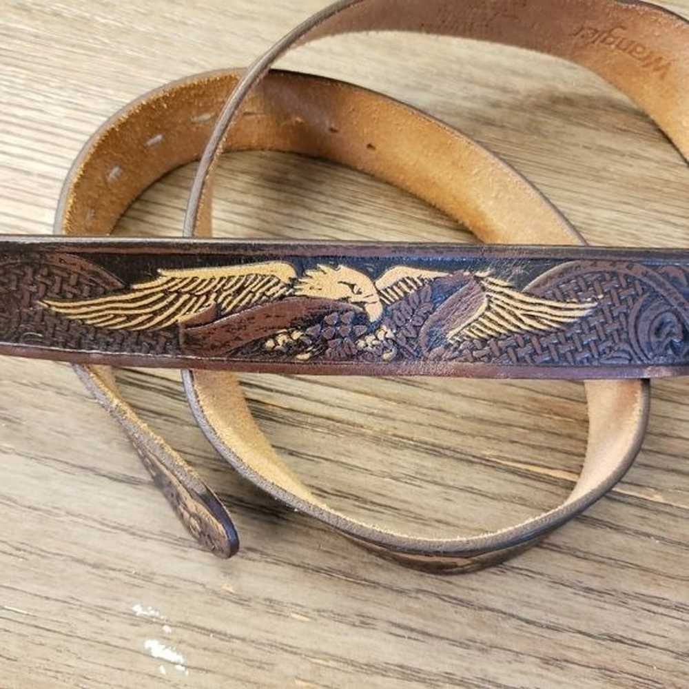 Vintage Wrangler Mens Embriodered Leather Belt Si… - image 4