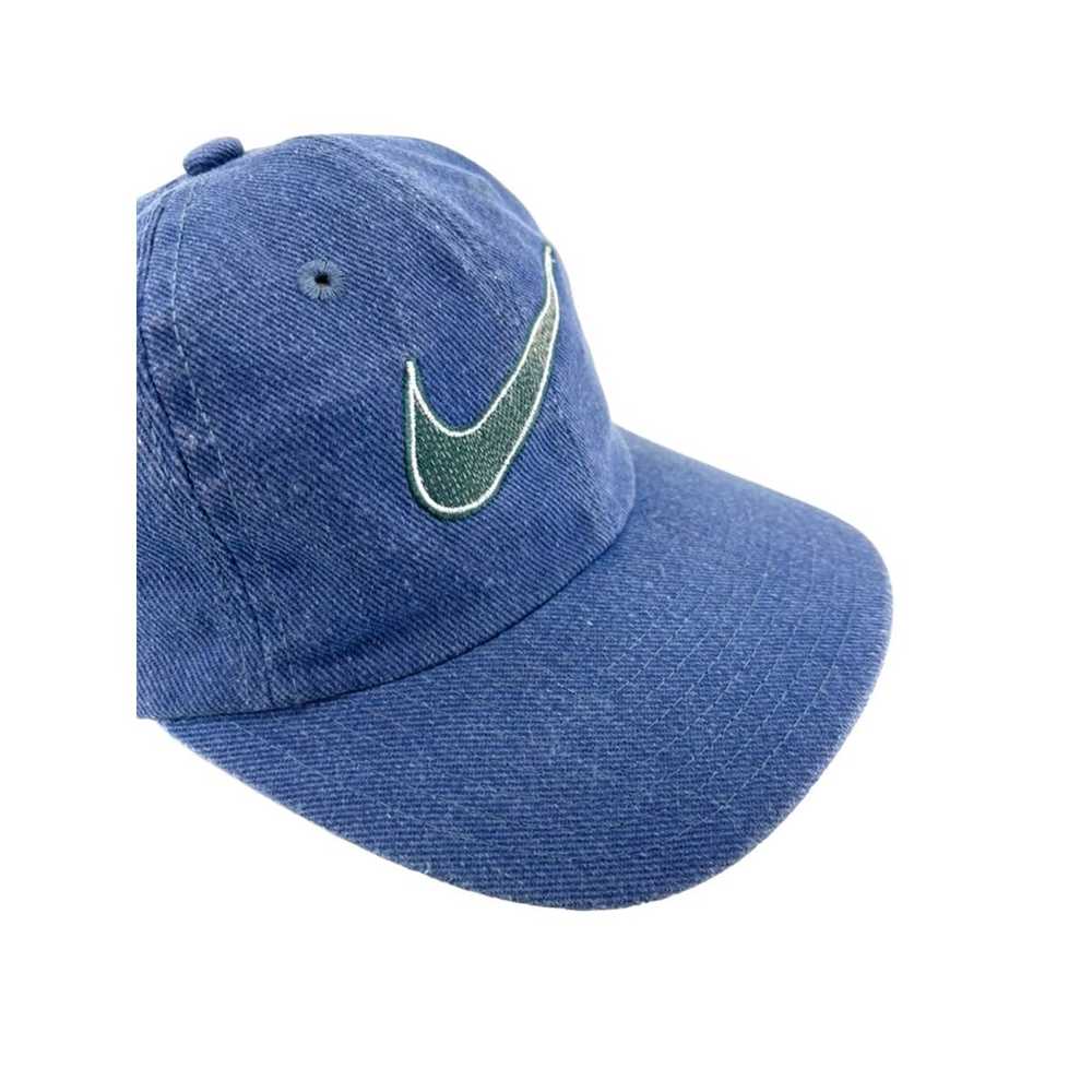 Vintage 1990's Nike Denim Big Swoosh Strapback Hat - image 4