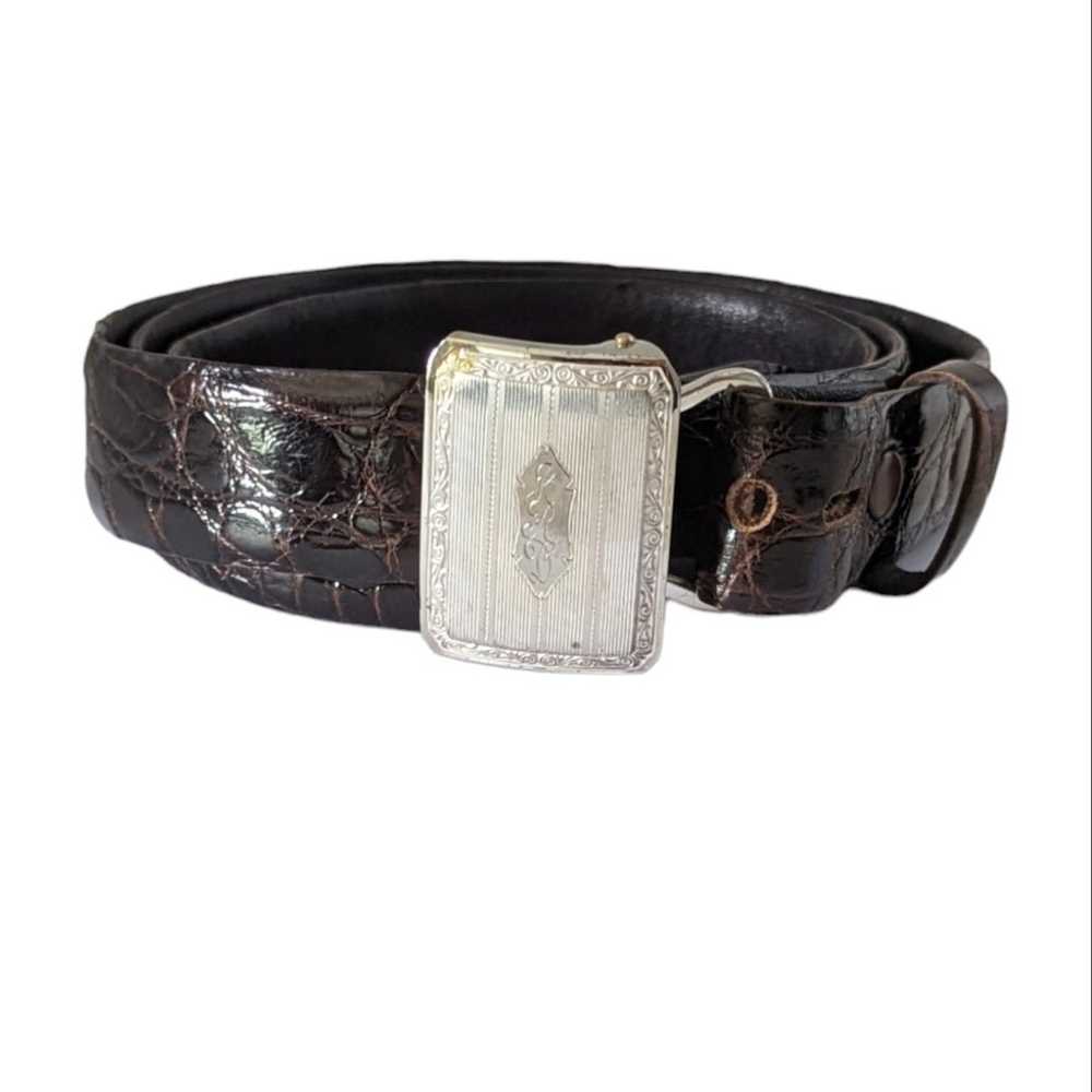 Vintage Marsh Brown Alligator Leather Men's Belt … - image 3
