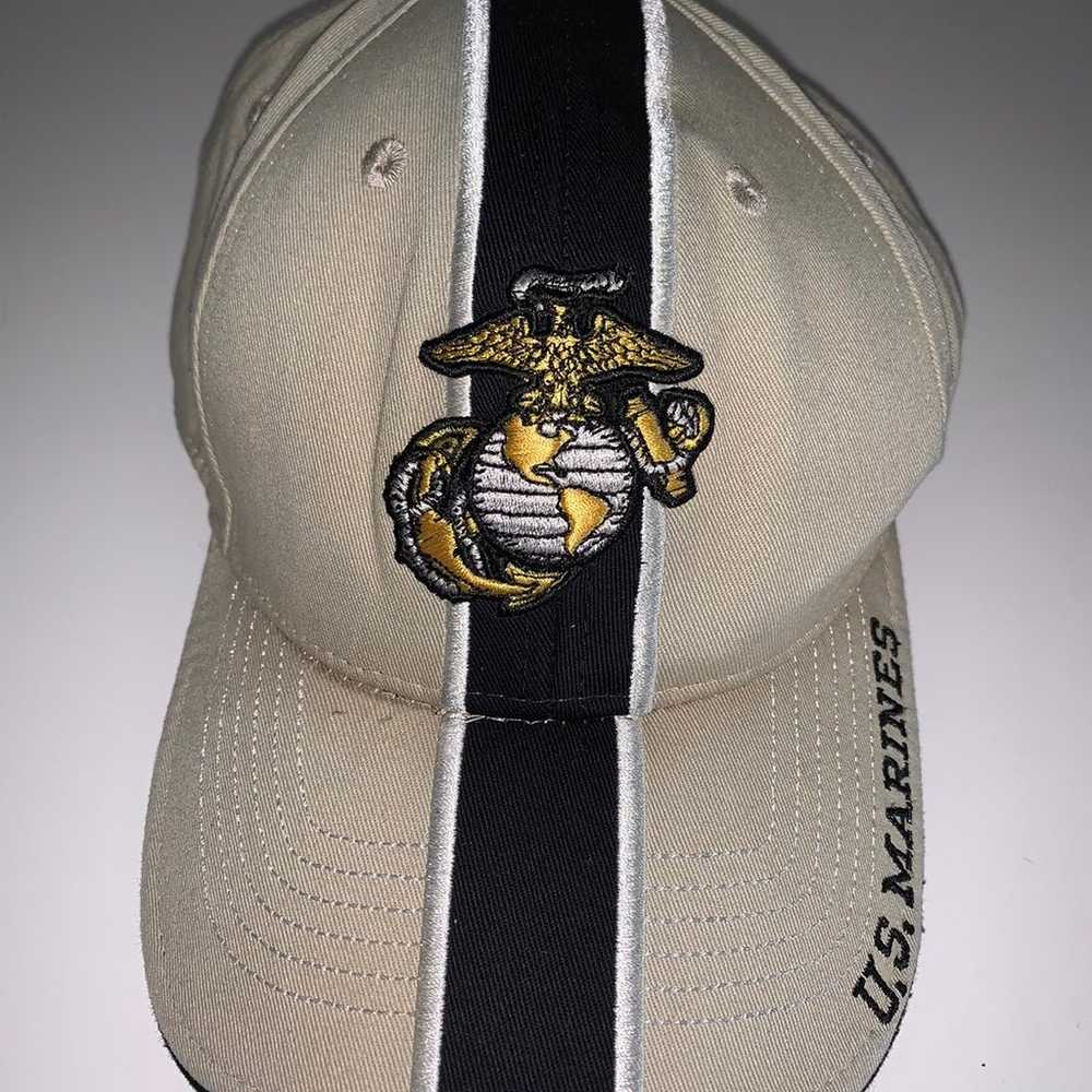 Vintage Marines Cap Hat Stitchon Tan - image 1