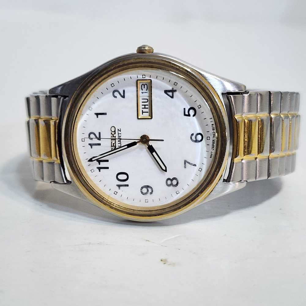 Vintage Seiko Men's Day Date Watch White Face 7N4… - image 6