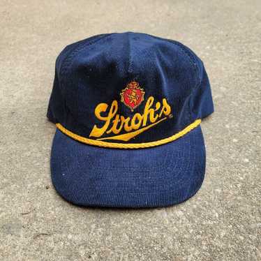Vintage 1980s Strohs Beer Corduroy Snapback Hat