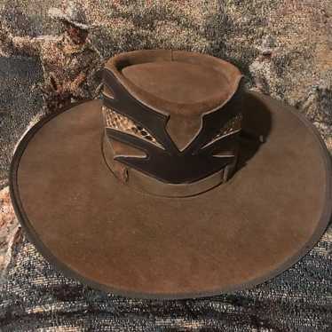 Vintage Leather/Snake Cowboy Hat Small 6 3/4 6 7/8 - image 1