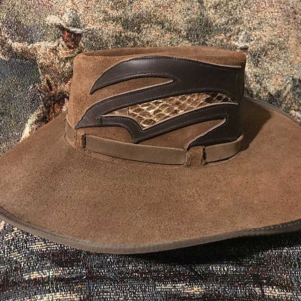 Vintage Leather/Snake Cowboy Hat Small 6 3/4 6 7/8 - image 3