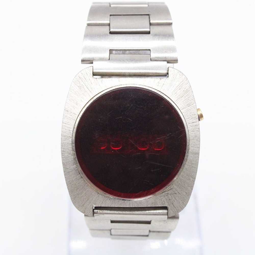 Vintage Electronic Digital Watch Silver Tone Red … - image 1