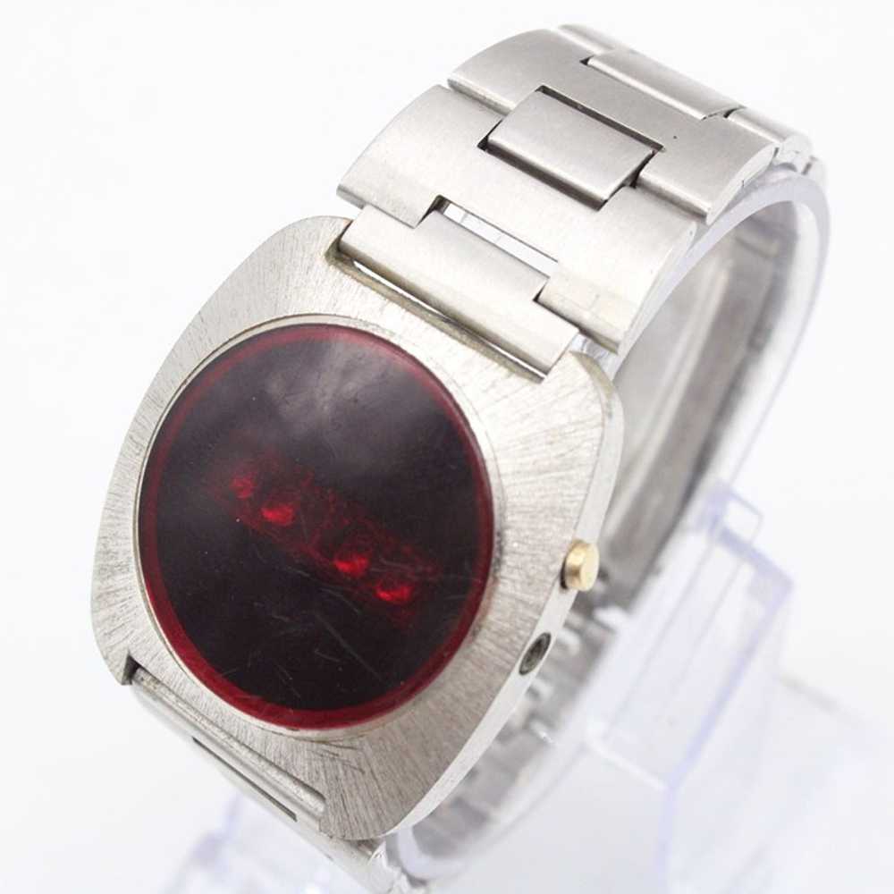 Vintage Electronic Digital Watch Silver Tone Red … - image 3