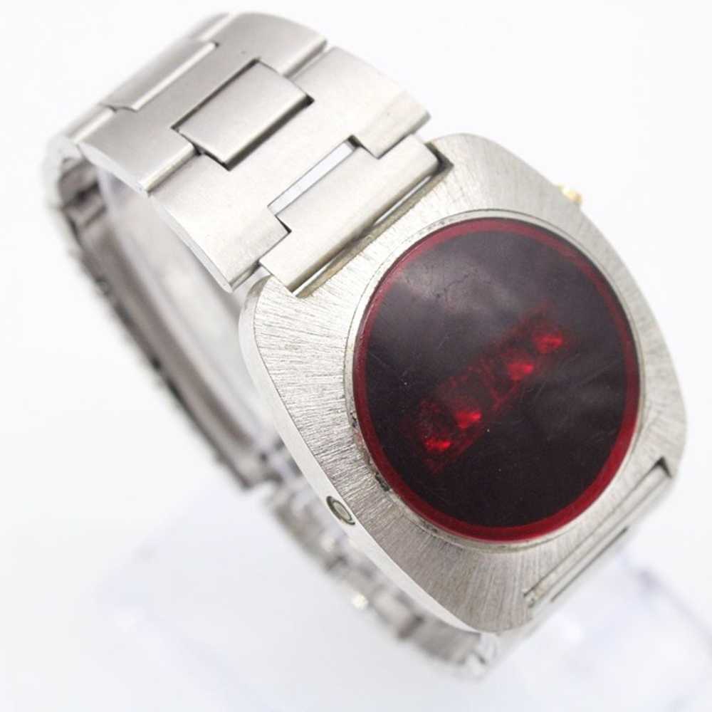 Vintage Electronic Digital Watch Silver Tone Red … - image 4