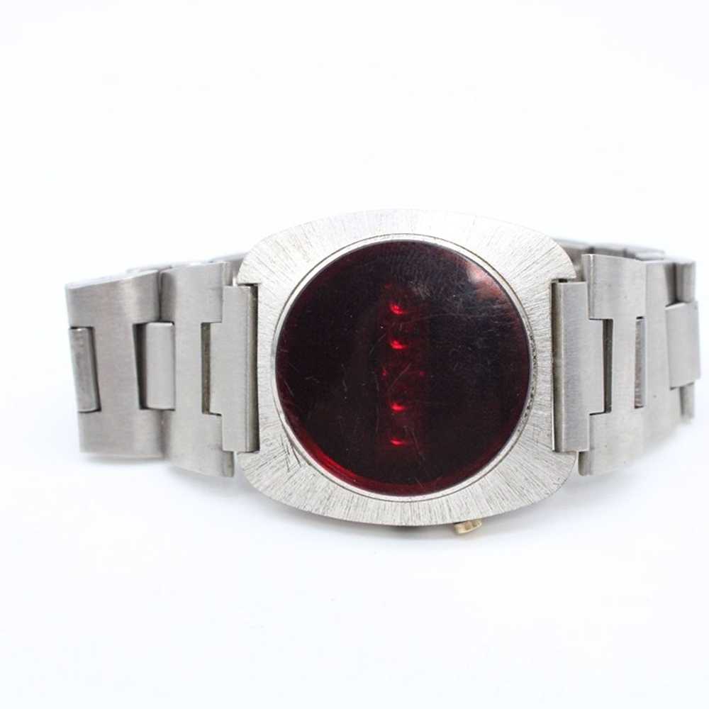 Vintage Electronic Digital Watch Silver Tone Red … - image 5