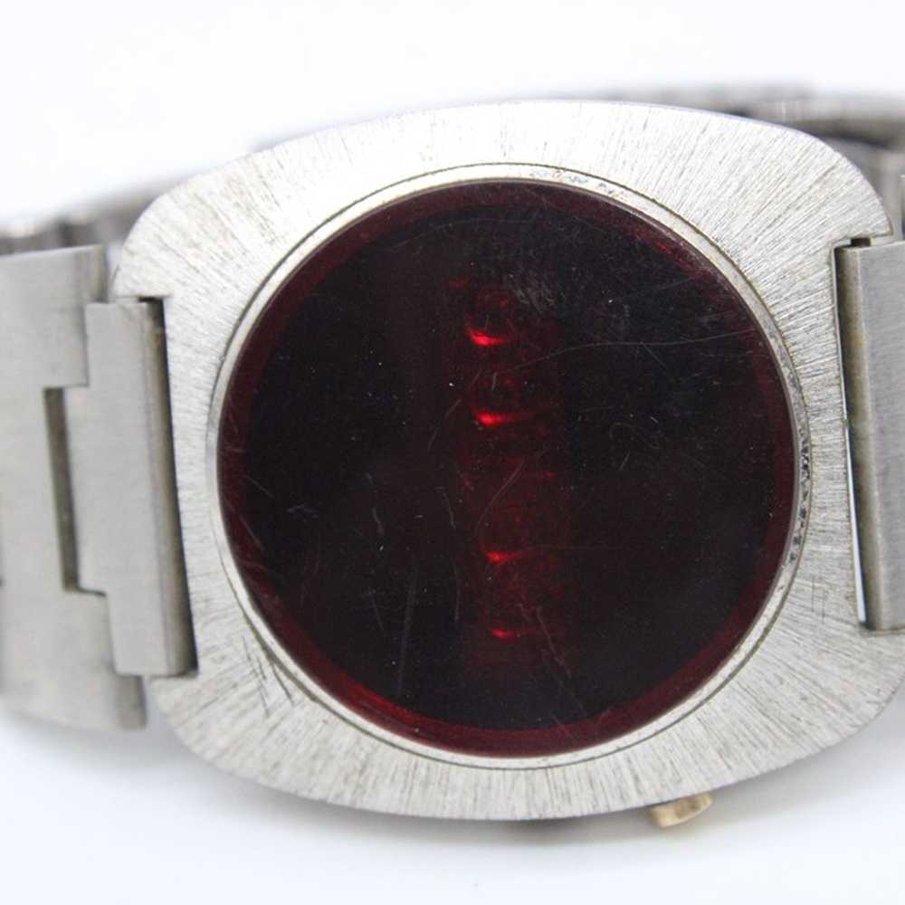 Vintage Electronic Digital Watch Silver Tone Red … - image 6