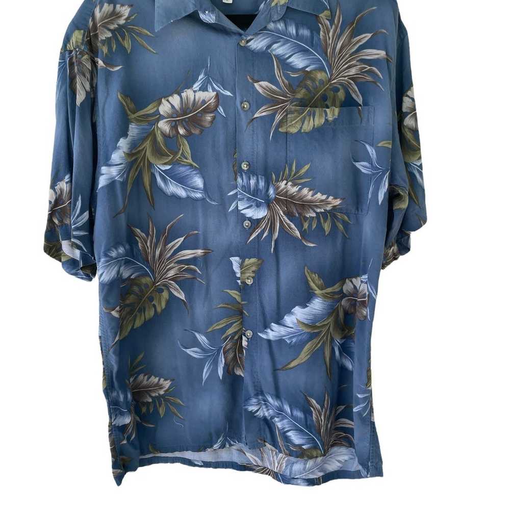 Pierre Cardin 90s Rayon Leaf Print Blue Hawaiian … - image 1