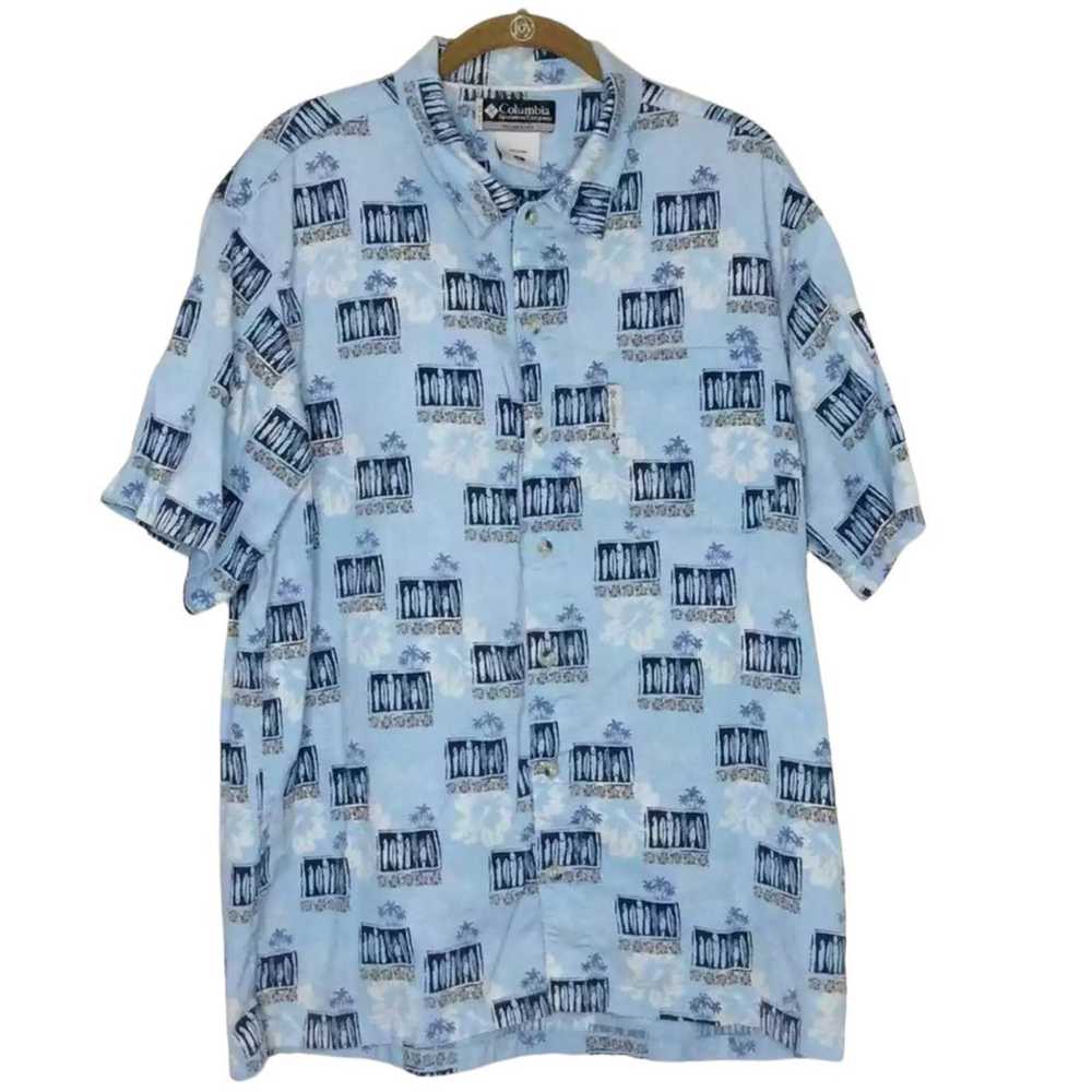 Vintage Columbia Shirt XL Blue Textured Hawaiian … - image 1