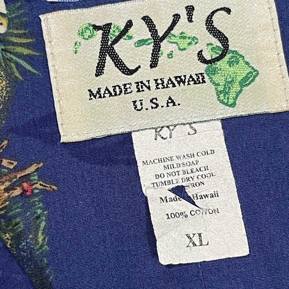 Vintage 90s Ky’s Men’s Blue Short Sleeve Hawaiian… - image 5