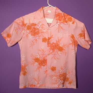 Vintage Pink & Orange Aloha Shirt - image 1
