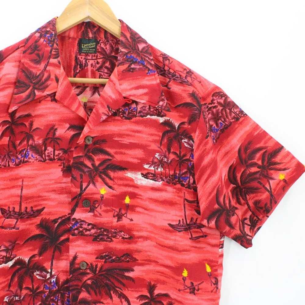 Vintage Hawaiian Holiday Shirt Mens Red Button Do… - image 2