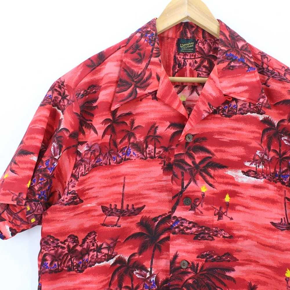 Vintage Hawaiian Holiday Shirt Mens Red Button Do… - image 3