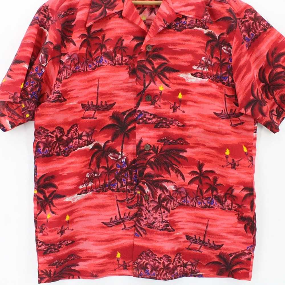 Vintage Hawaiian Holiday Shirt Mens Red Button Do… - image 4