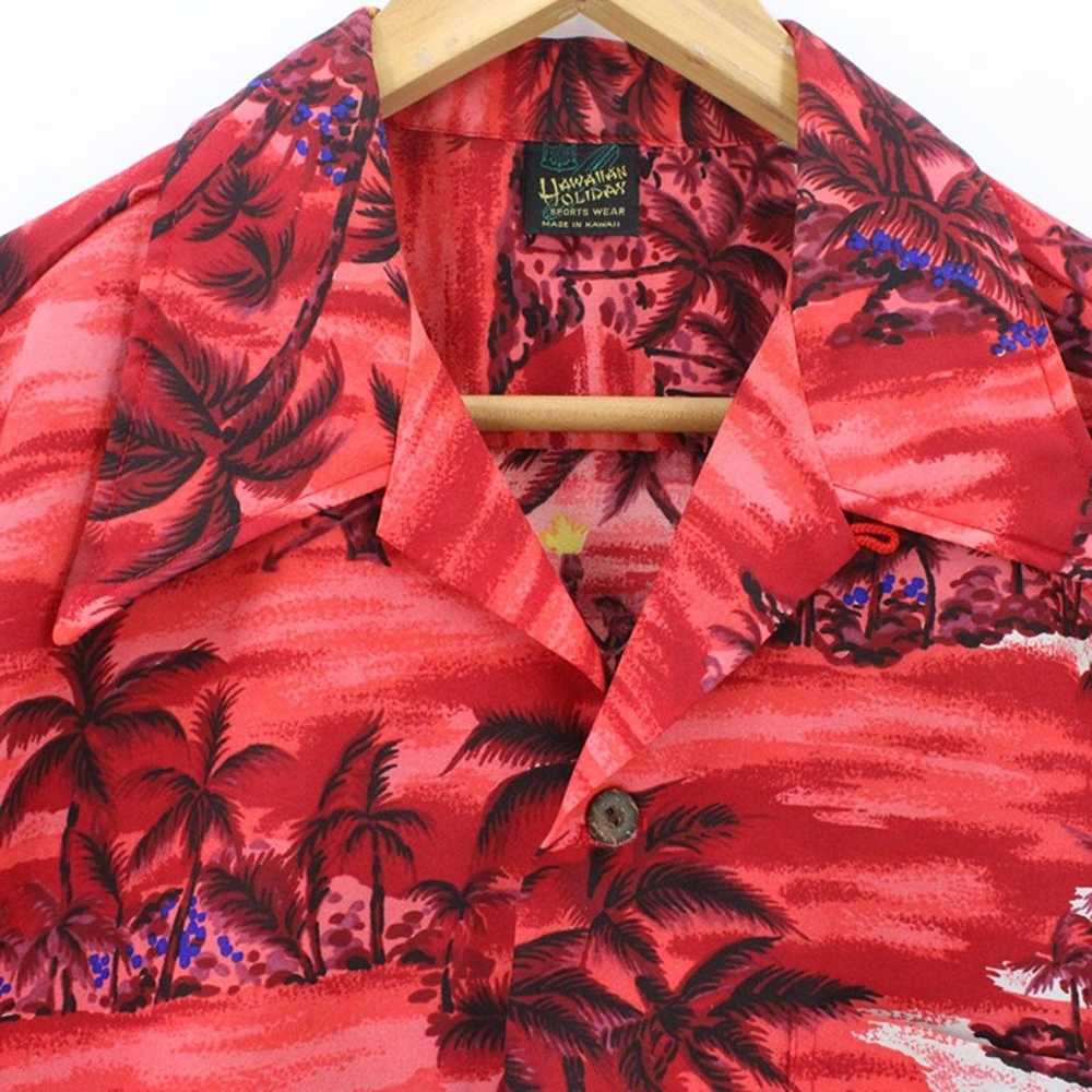 Vintage Hawaiian Holiday Shirt Mens Red Button Do… - image 5