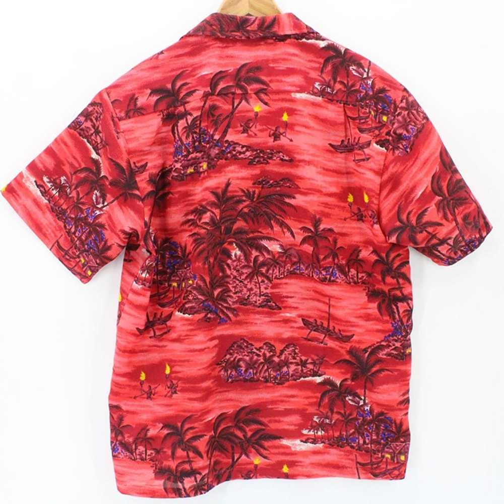 Vintage Hawaiian Holiday Shirt Mens Red Button Do… - image 7
