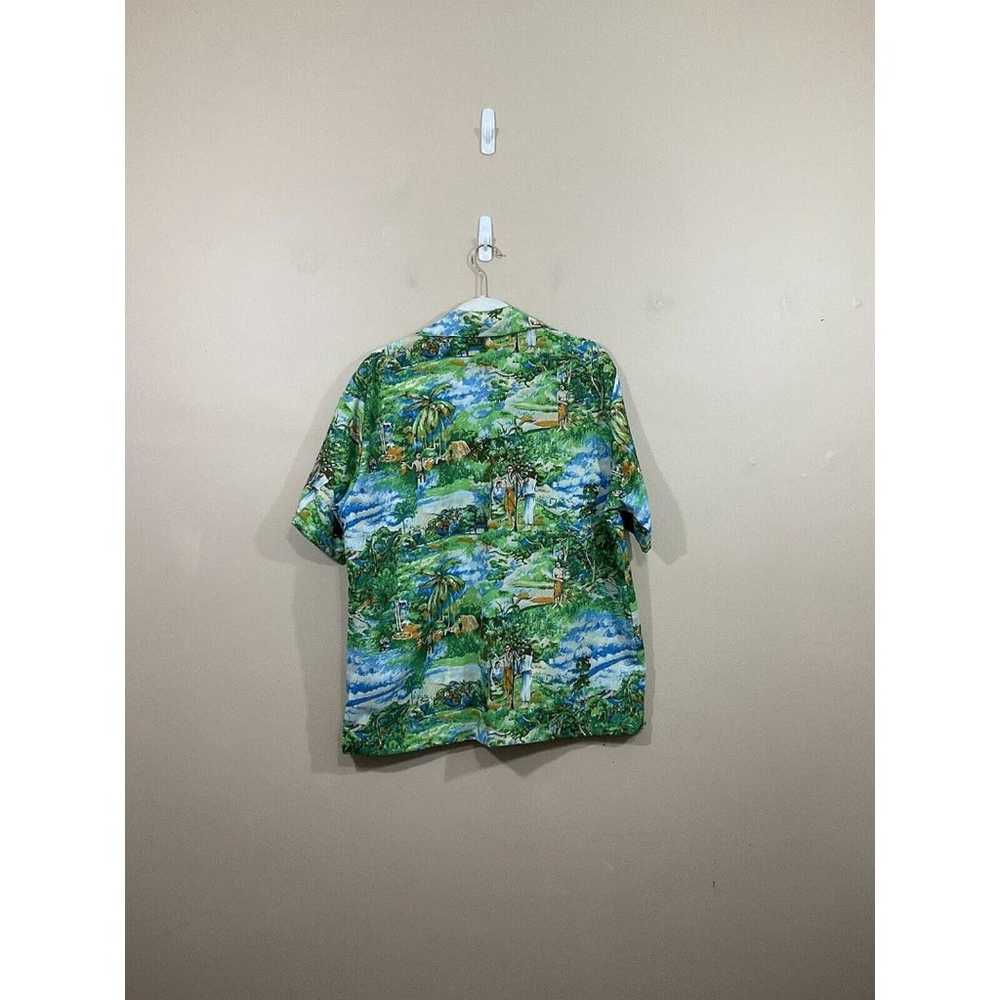 VTG Mens Hawaiian Button Up Shirt L Green Retro T… - image 4