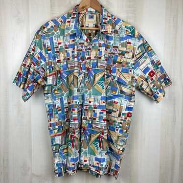 G.H. Bass Mens 100% Silk Hawaiian Shirt Floral Leaf Print Button Down Large