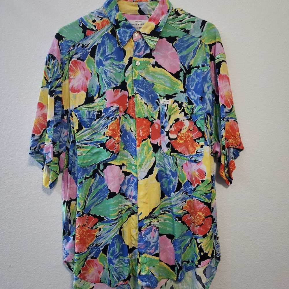 Floral vintage guess triply button up shirt - image 1