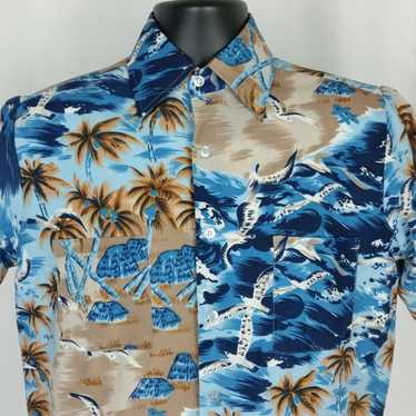 Vtg Van Cort Blue Brown Hawaiian Shirt