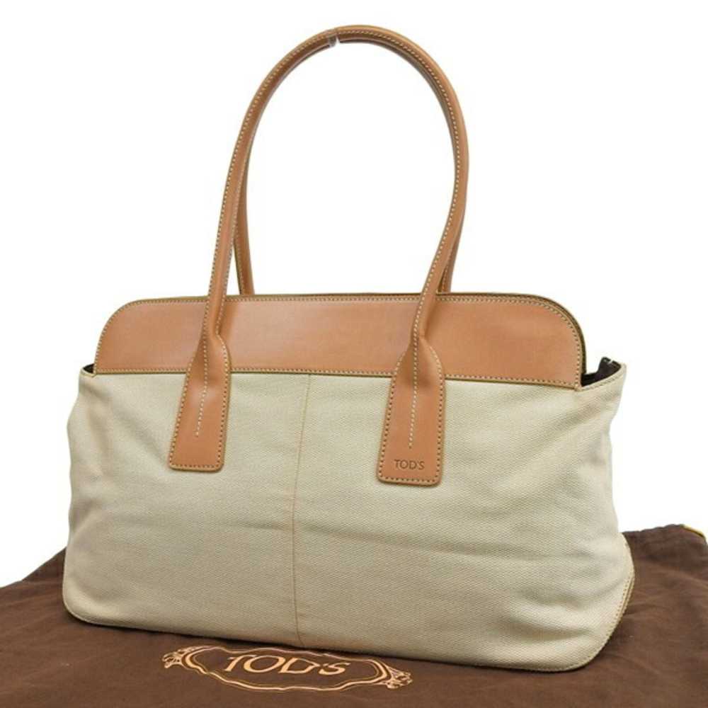 Tod's TOD'S Canvas Leather Tote Bag Beige Brown L… - image 2