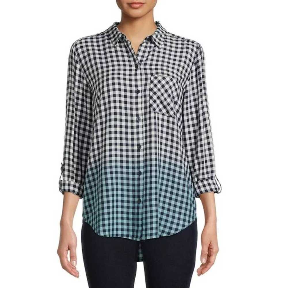 Other Time and Tru Checkered Ombre Button Up Tunic 3XL - Gem