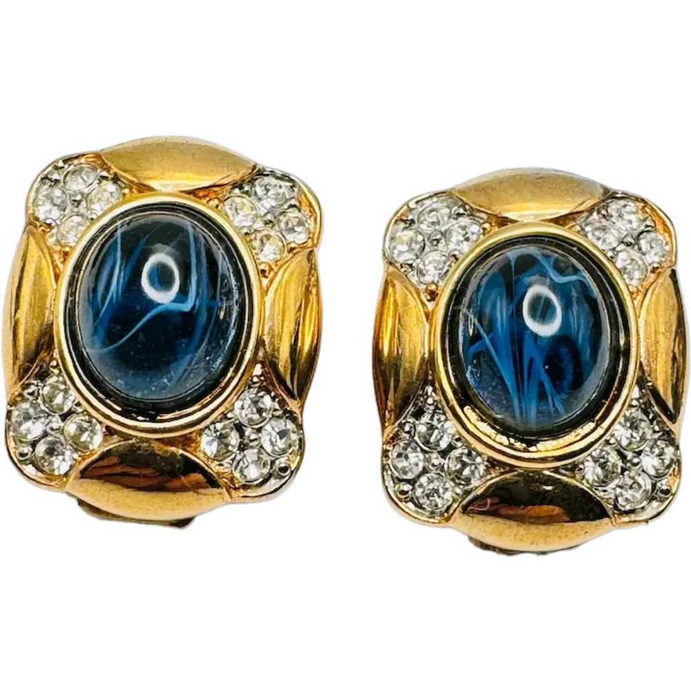 Vintage CRAFT Gem Craft Signed Sapphire Glass Rhi… - image 1