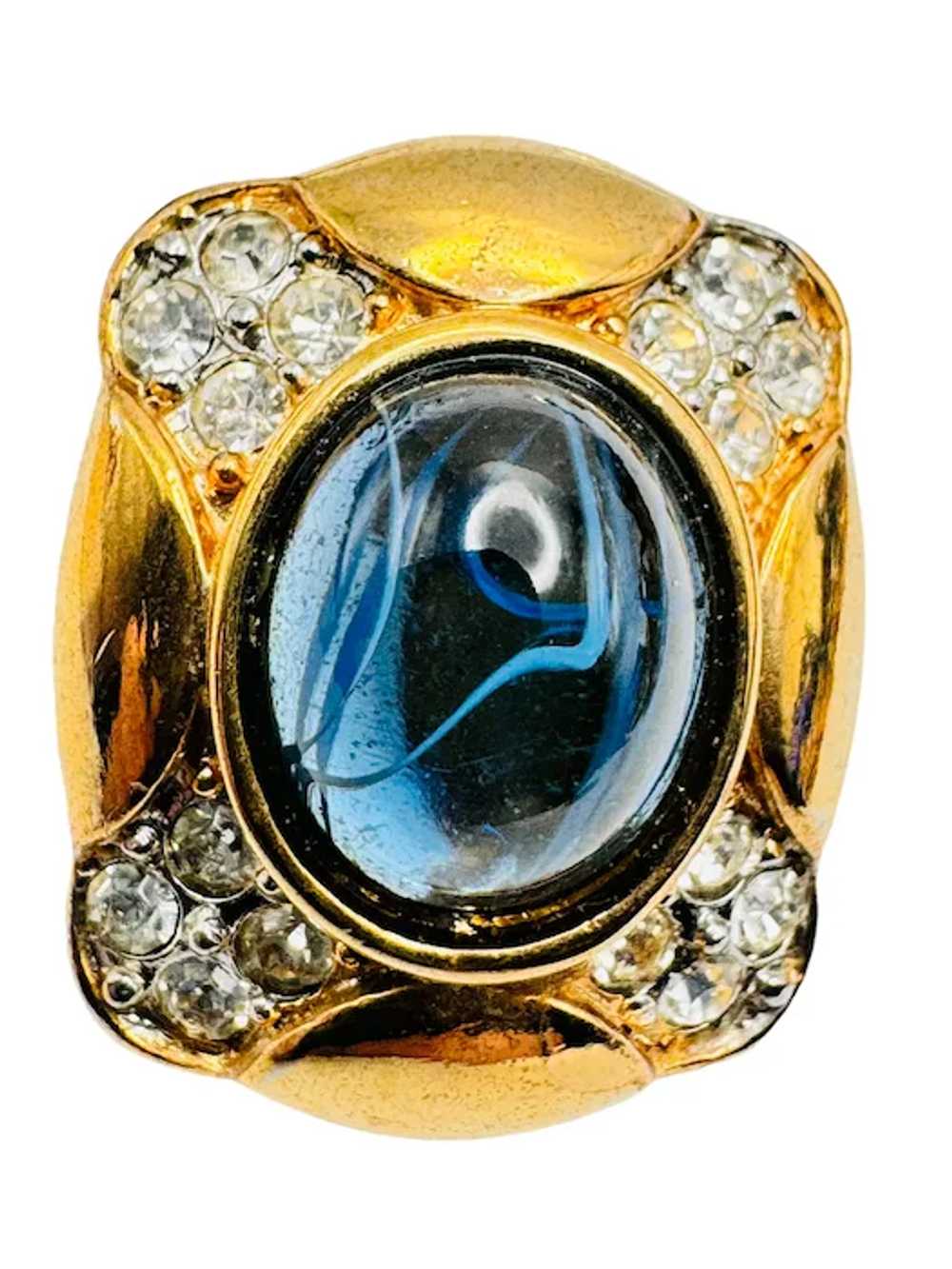 Vintage CRAFT Gem Craft Signed Sapphire Glass Rhi… - image 3