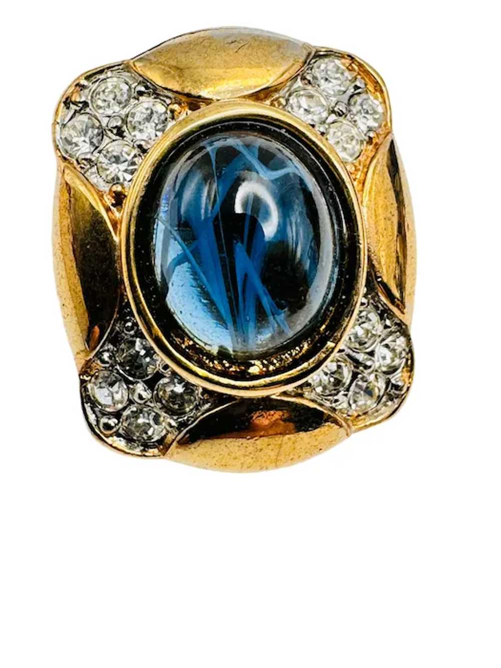 Vintage CRAFT Gem Craft Signed Sapphire Glass Rhi… - image 4