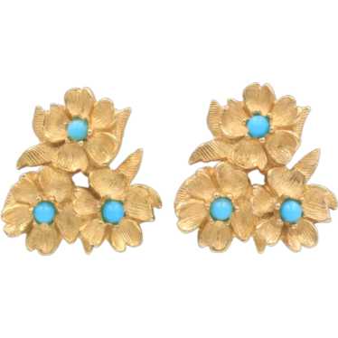Earrings Ciner Flower Trio Turquoise Ballotini Ba… - image 1