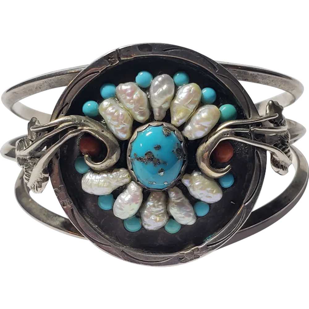 Zuni Native American Sterling Silver Turquoise Pe… - image 1