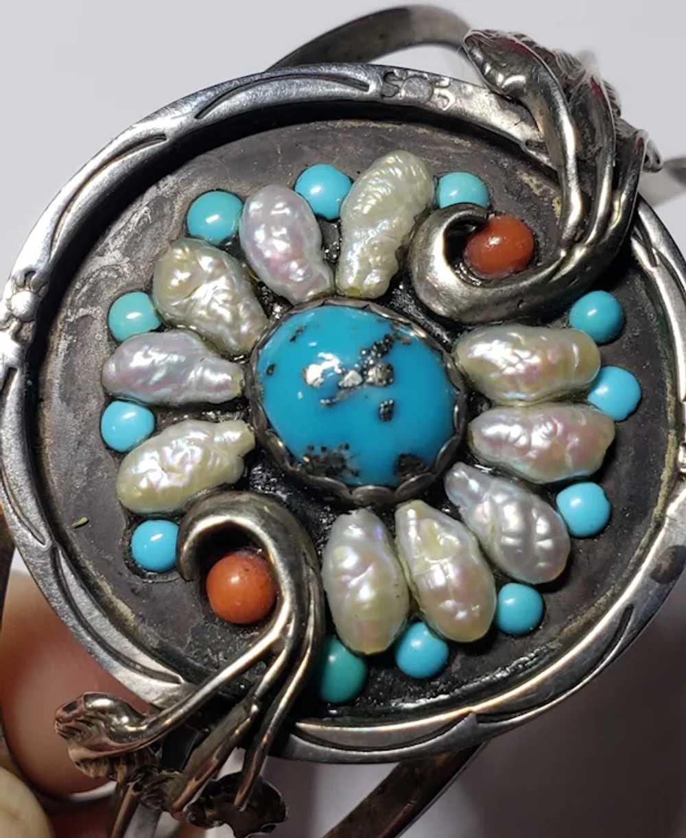 Zuni Native American Sterling Silver Turquoise Pe… - image 8