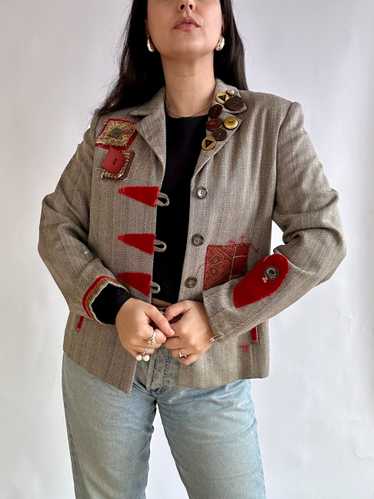 90s Vintage Upcycled Blazer with patches and butt… - image 1