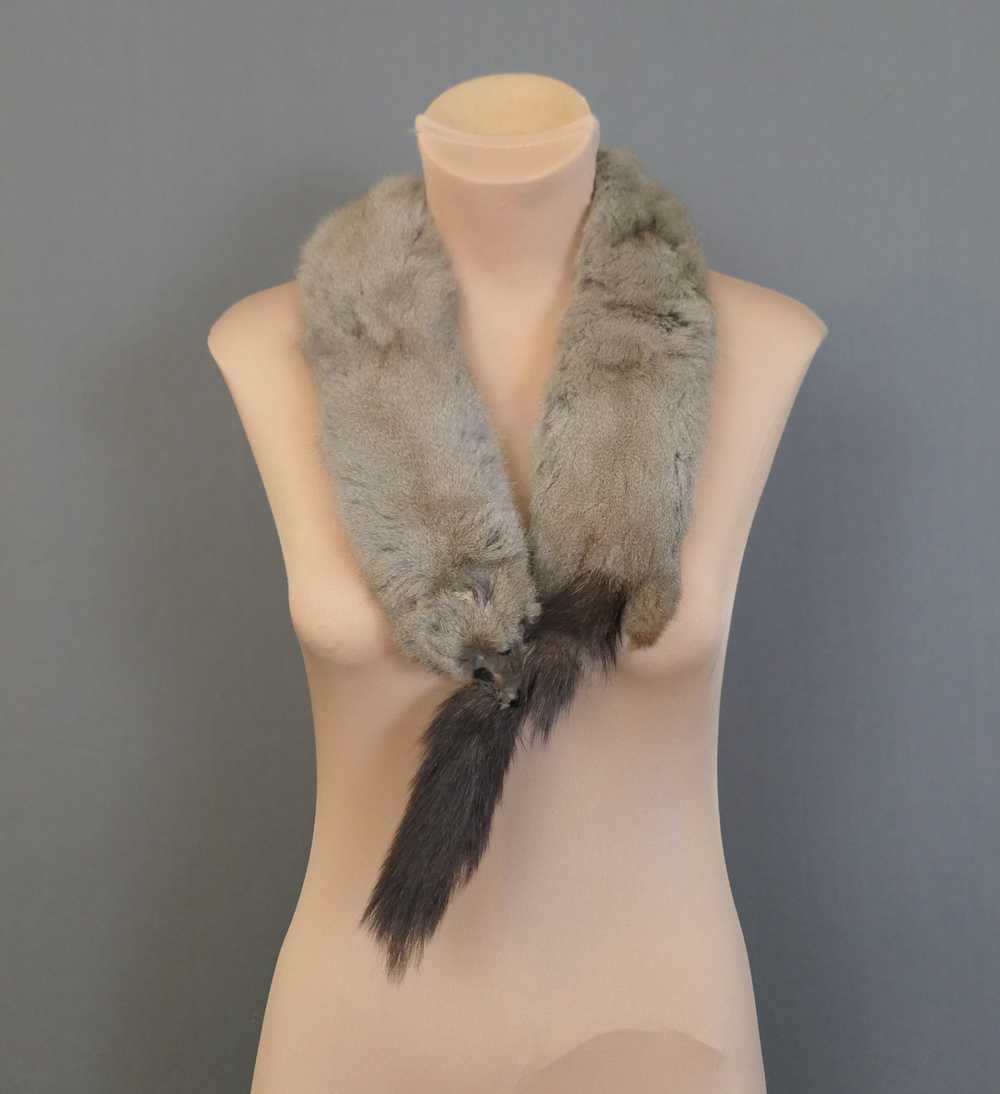 Vintage 2 Fur Stole, Grey Beige 1940s, 40 inches … - image 3