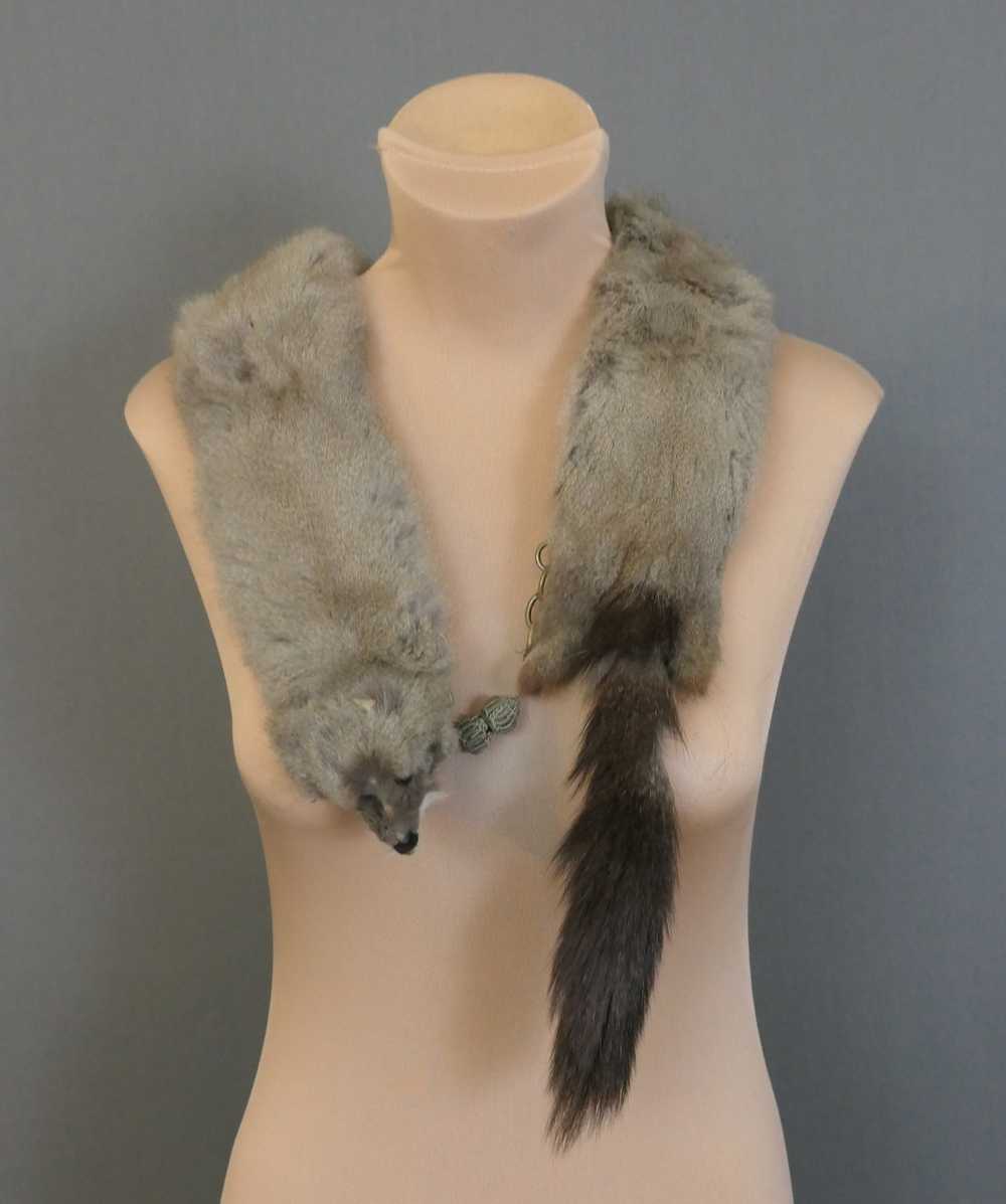 Vintage 2 Fur Stole, Grey Beige 1940s, 40 inches … - image 4