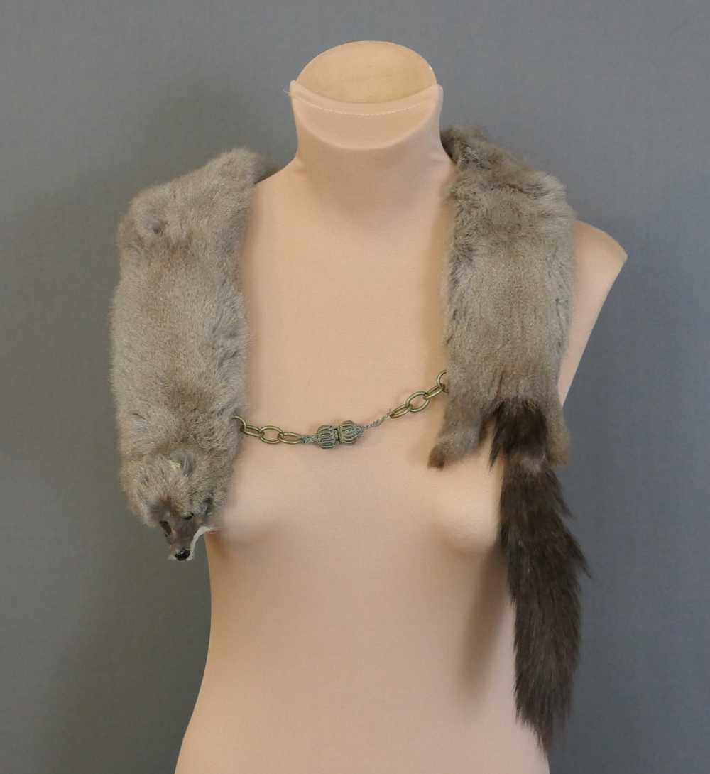 Vintage 2 Fur Stole, Grey Beige 1940s, 40 inches … - image 5