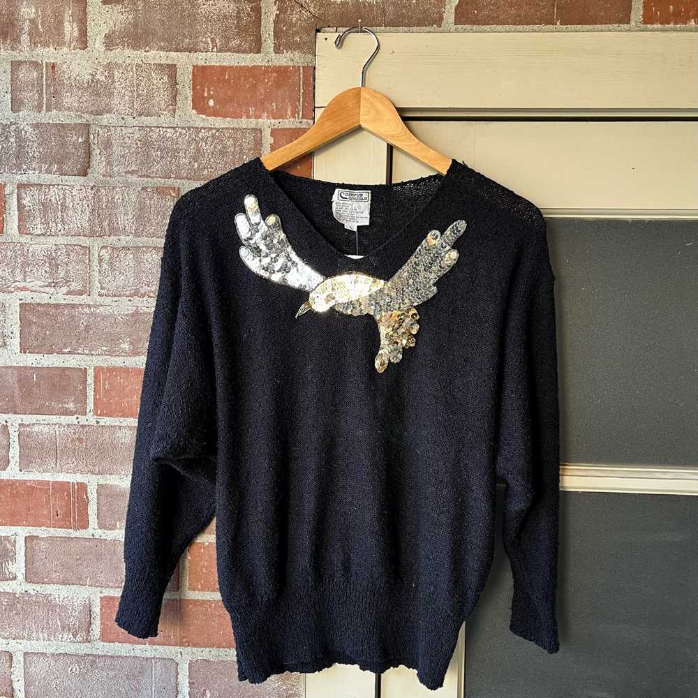 1970s Sequin Bird Sweater - image 1