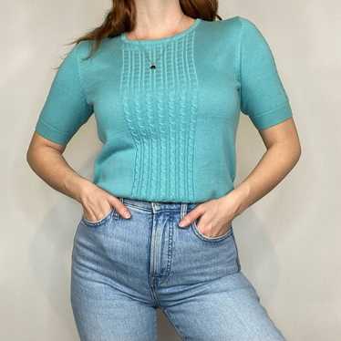 Vintage 90s/Y2K Small Cable Knit Teal Green/Blue … - image 1